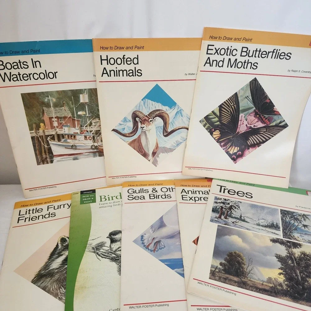Set of 8 How To Draw And Paint Books Animals Nature